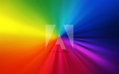 アドビのロゴ, 4k, vortex, 虹の背景, creative クリエイティブ, アートワーク, ブランド, アドベ