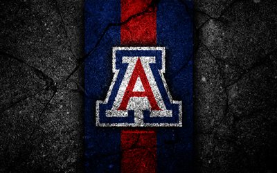 Arizona Wildcats, 4k, time de futebol americano, NCAA, pedra vermelha azul, EUA, textura de asfalto, futebol americano, logotipo do Arizona Wildcats