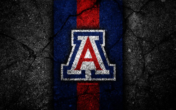 Arizona Wildcats, 4k, amerikan futbol takımı, NCAA, mavi kırmızı taş, ABD, asfalt doku, amerikan futbolu, Arizona Wildcats logosu