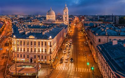 S&#227;o Petersburgo, paisagens noturnas, paisagens urbanas, ruas, cidades russas, Europa, R&#250;ssia