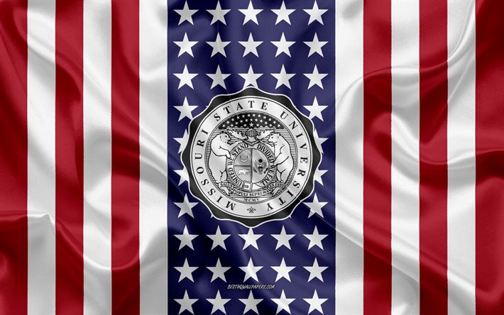 Embl&#232;me de l&#39;Universit&#233; d&#39;&#201;tat du Missouri, drapeau am&#233;ricain, logo de l&#39;Universit&#233; d&#39;&#201;tat du Missouri, Springfield, Missouri, &#201;tats-Unis, Universit&#233; d&#39;&#201;tat du Missouri