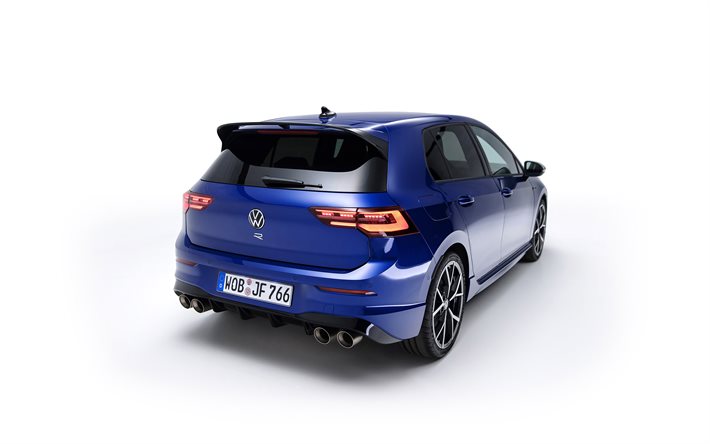 Volkswagen Golf R, 2022, n&#228;kym&#228; takaa, ulkopuoli, sininen viistoper&#228;, uusi sininen Golf R, saksalaiset autot, Volkswagen