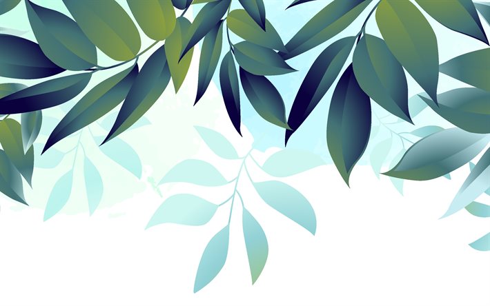 fundo eco retro, fundo azul com folhas verdes, fundo eco, fundo de folhas verdes, textura de folhas