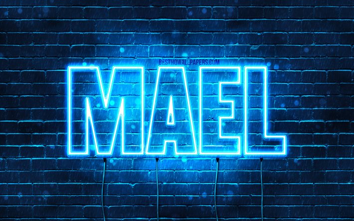 Mael, 4k, sfondi con nomi, nome Mael, luci al neon blu, buon compleanno Mael, nomi maschili francesi popolari, foto con nome Mael