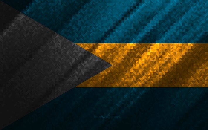 Drapeau des Bahamas, abstraction multicolore, drapeau de la mosa&#239;que des Bahamas, Bahamas, art de la mosa&#239;que, drapeau des Bahamas