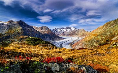 Glaciar Aletsch, 4k, natureza su&#237;&#231;a, montanhas, Alpes, Su&#237;&#231;a, Europa, bela natureza