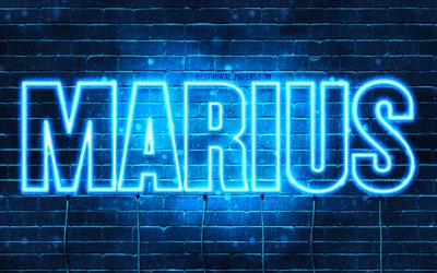 Marius, 4k, pap&#233;is de parede com nomes, nome de Marius, luzes de n&#233;on azuis, feliz anivers&#225;rio Marius, nomes masculinos franceses populares, foto com o nome de Marius