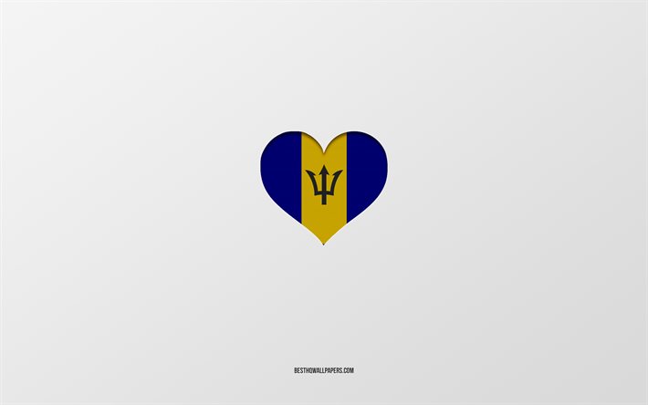 Amo le Barbados, i paesi del Nord America, le Barbados, lo sfondo grigio, il cuore della bandiera delle Barbados, il paese preferito, l&#39;amore le Barbados