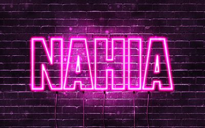 ナヒア, 4k, 名前の壁紙, 女性の名前, ナヒアの名前, 紫色のネオン, お誕生日おめでとうナヒア, 人気のスペイン語の女性の名前, ナヒアの名前の写真