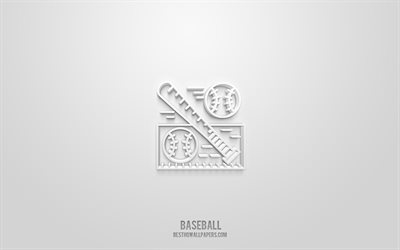 Baseball 3d icon, white background, 3d symbols, Baseball, creative 3d art, 3d icons, Baseball sign, Sports 3d icons