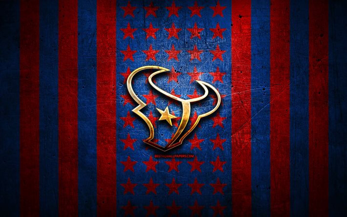 علم هيوستن تكساس, ان اف ال, خلفية معدنية حمراء زرقاء, كرة القدم الأمريكية, شعار هيوستن تكساس, الولايات المتحدة الأمريكية, الشعار الذهبي, هيوستن تكساس