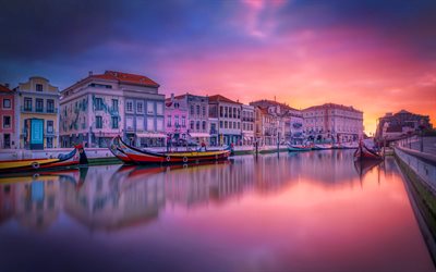 Aveiro, sunset, cityscapes, portuguese cities, Europe, Portugal