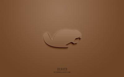 Beaver 3d icon, brown background, 3d symbols, Beaver, creative 3d art, 3d icons, Beaver sign, Animals 3d icons