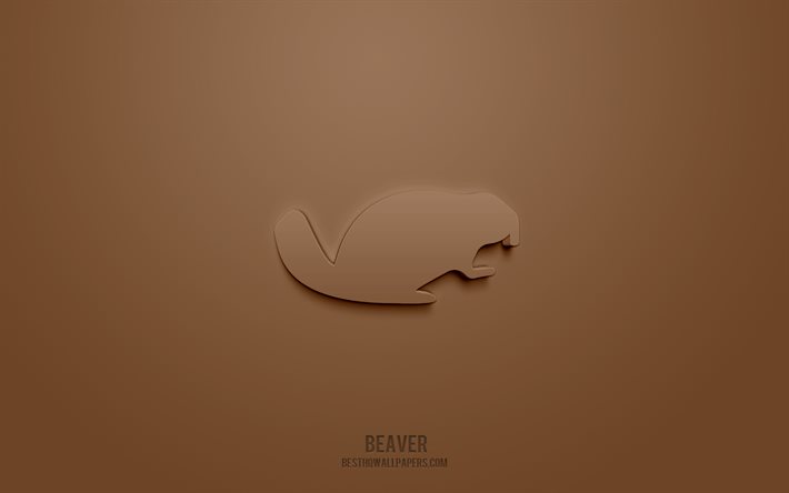 Beaver 3d icon, brown background, 3d symbols, Beaver, creative 3d art, 3d icons, Beaver sign, Animals 3d icons