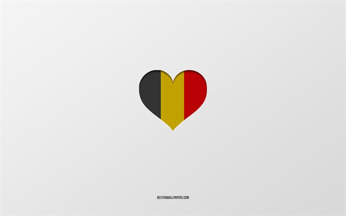 ich liebe belgien, europ&#228;ische l&#228;nder, belgien, grauer hintergrund, belgisches flaggenherz, lieblingsland, liebe belgien