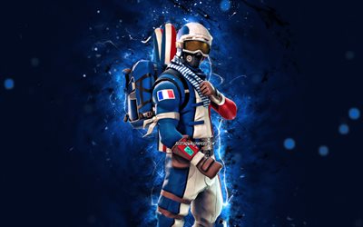 French Alpine Ace, 4k, n&#233;ons bleus, jeux 2020, Fortnite Battle Royale, personnages Fortnite, Skin French Alpine Ace, Fortnite, French Alpine Ace Fortnite