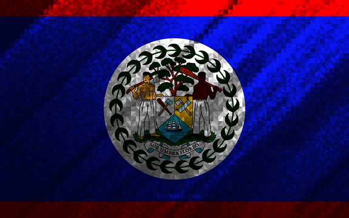 Belize flagga, m&#229;ngf&#228;rgad abstraktion, Belize mosaik flagga, Belize, mosaik konst