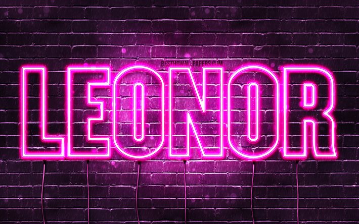 Leonor, 4k, wallpapers with names, female names, Leonor name, purple neon lights, Happy Birthday Leonor, popular portuguese female names, picture with Leonor name