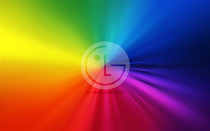 LG logo, 4k, vortex, rainbow backgrounds, creative, artwork, brands, LG