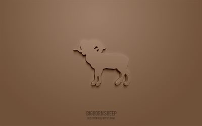 Bighorn sheep 3d icon, brown background, 3d symbols, Bighorn sheep, creative 3d art, 3d icons, Bighorn sheep sign, Animals 3d icons