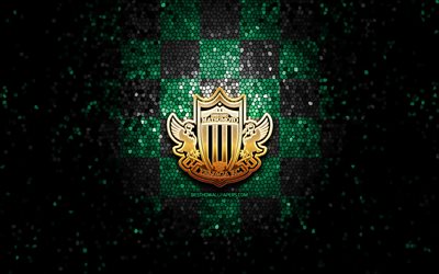 Matsumoto Yamaga FC, glitter logo, J1 League, green black checkered background, soccer, japanese football club, Matsumoto Yamaga logo, mosaic art, football, Matsumoto Yamaga