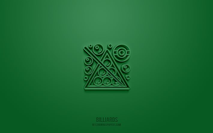 Billiards 3d icon, green background, 3d symbols, Billiards, creative 3d art, 3d icons, Billiards sign, Entertainment 3d icons