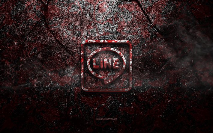 Logo de ligne, art grunge, logo de pierre de ligne, texture de pierre rouge, ligne, texture de pierre grunge, embl&#232;me de ligne, logo 3d de ligne