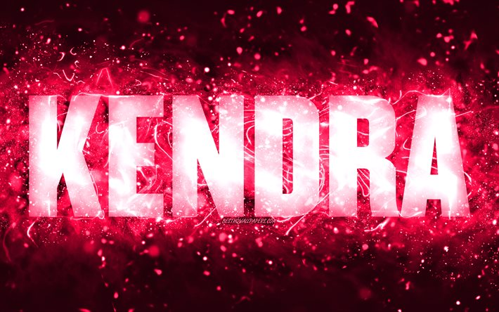 お誕生日おめでとうケンドラ, 4k, ピンクのネオンライト, ケンドラの名前, creative クリエイティブ, ケンドラお誕生日おめでとう, ケンドラの誕生日, 人気のアメリカ人女性の名前, ケンドラの名前の写真, ケンドラよ