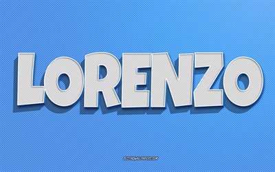 Lorenzo, fundo de linhas azuis, pap&#233;is de parede com nomes, nome de Lorenzo, nomes masculinos, cart&#227;o de felicita&#231;&#245;es de Lorenzo, arte de linha, imagem com o nome de Lorenzo