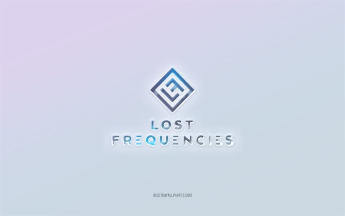 Lost Frequency-logotyp, utskuren 3d-text, vit bakgrund, Lost Frequency 3d-logotyp, Lost Frequency-emblem, Lost Frequency, pr&#228;glad logotyp, Lost Frequency 3d-emblem