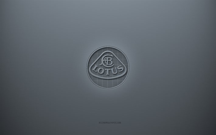 Logo Lotus, sfondo grigio creativo, emblema Lotus, trama di carta grigia, Lotus, sfondo grigio, logo Lotus 3d