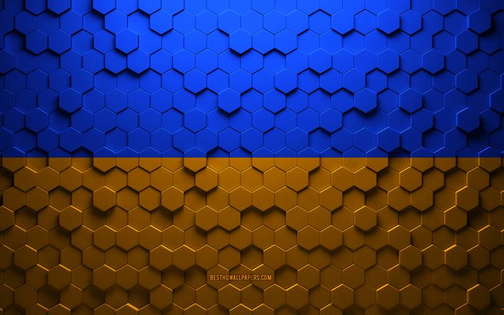 Nedre &#214;sterrikes flagga, honeycomb-konst, Nieder&#246;sterrikiska hexagonflagga, Nieder&#246;sterreich, 3d-hexagonkonst, Nieder&#246;sterrikiska flaggan