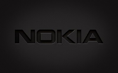 Nokia carbon logo, 4k, grunge art, carbon background, creative, Nokia black logo, brands, Nokia logo, Nokia