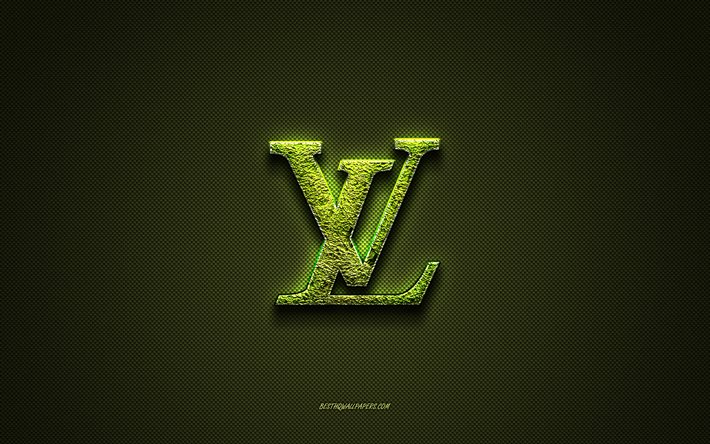 Logo Louis Vuitton, logo cr&#233;atif vert, logo d&#39;art floral, embl&#232;me Louis Vuitton, texture en fibre de carbone verte, Louis Vuitton, art cr&#233;atif