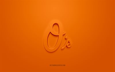 Baltimore Orioles -tunnus, luova 3D-logo, oranssi tausta, American baseball club, MLB, Baltimore, USA, Baltimore Orioles, baseball, Baltimore Orioles -merkki