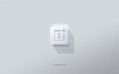 OnePlus-logo, valkoinen tausta, OnePlus 3d-logo, 3d-taide, OnePlus, 3d OnePlus-tunnus
