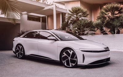 Lucid Air, 2021, Front View, Exterior, Electric Car, Lucid Electric Advanced Platform, New White Lucid Air, Lucid