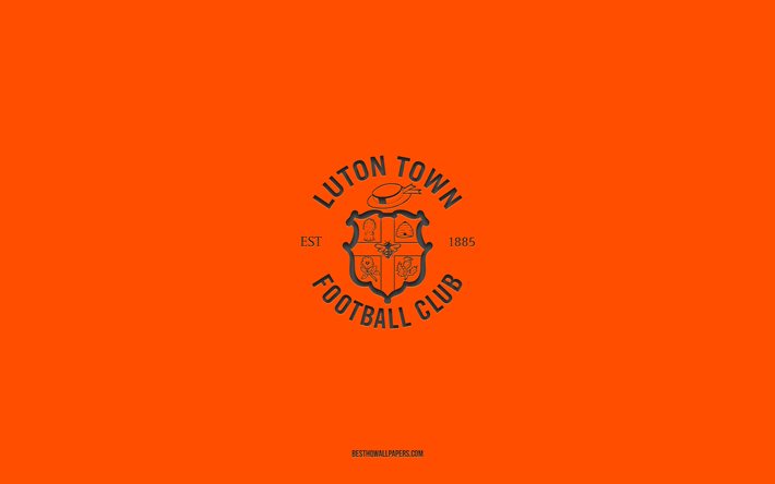 Luton FC, fondo naranja, equipo de f&#250;tbol ingl&#233;s, emblema de Luton FC, Campeonato de EFL, Luton, Inglaterra, f&#250;tbol, logotipo de Luton FC