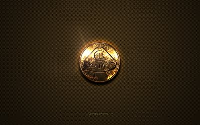 Lotus golden logo, artwork, brown metal background, Lotus emblem, creative, Lotus logo, brands, Lotus