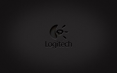 Logitech carbon logo, 4k, grunge art, carbon background, creative, Logitech black logo, brands, Logitech logo, Logitech