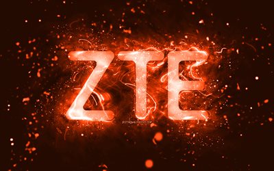 ZTE logo arancione, 4k, luci al neon arancioni, creativo, sfondo astratto arancione, logo ZTE, marchi, ZTE