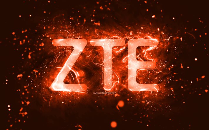 ZTE turuncu logosu, 4k, turuncu neon ışıkları, yaratıcı, turuncu soyut arka plan, ZTE logosu, markalar, ZTE
