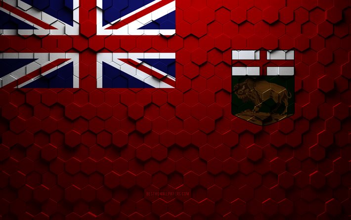 Drapeau du Manitoba, art en nid d&#39;abeille, drapeau des hexagones du Manitoba, Manitoba, art des hexagones 3d, drapeau du Manitoba
