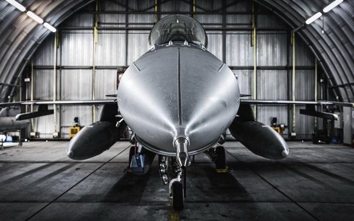 General Dynamics F-16 Fighting Falcon, näkymä edestä, amerikkalainen hävittäjä, F-16C, Puolan ilmavoimat, sotilaslentokone