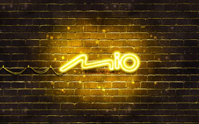 澪黄色のロゴ, 4k, 黄色のレンガの壁, 澪のロゴ, お, ミオネオンロゴ, MIO