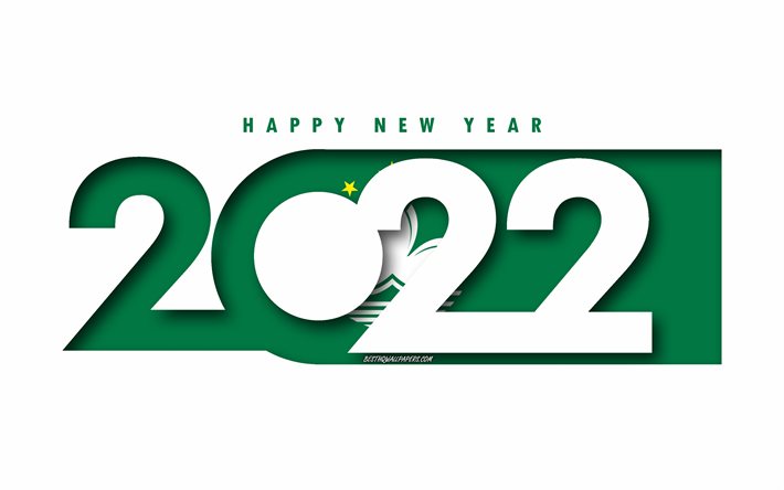 Mutlu Yıllar 2022 Makao, beyaz arka plan, Makao 2022, Makao 2022 Yeni Yıl, 2022 kavramlar, Makao, Makao Bayrağı