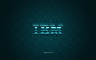 IBM logo, light blue carbon texture, IBM emblem, IBM light blue logo, IBM, light blue background