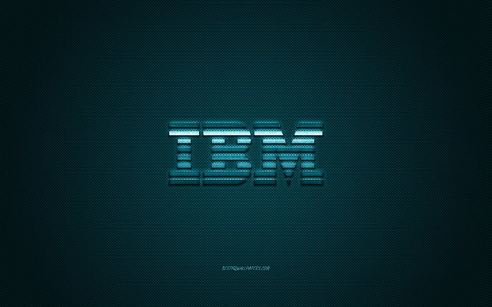 Logo IBM, struttura in carbonio azzurro, emblema IBM, logo IBM azzurro, IBM, sfondo azzurro