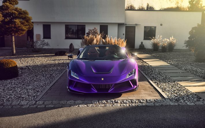 2021, Novitec Ferrari F8 N-Largo Spider, 4k, vue de face, supercar violet, tuning Ferrari F8, tuning Novitec, supercar, voitures de sport italiennes, Ferrari