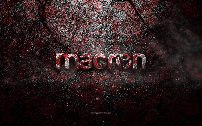 macron-logo, grunge-kunst, macron-steinlogo, rote steinstruktur, macron, grunge-steinstruktur, macron-emblem, macron 3d-logo